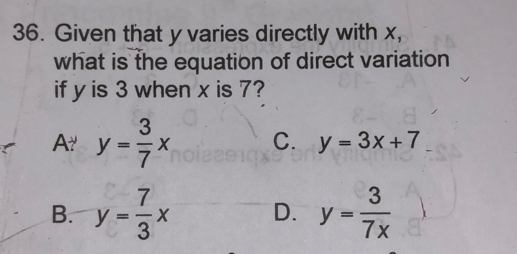 Solved 36 Given That Y Varies Directly With X What Is The 6218