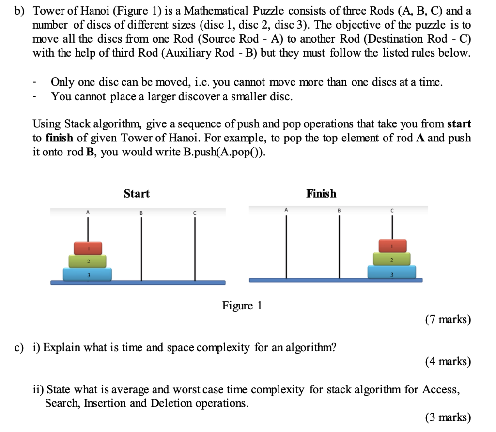 Solved B) Tower Of Hanoi (Figure 1) Is A Mathematical Puzzle | Chegg.com