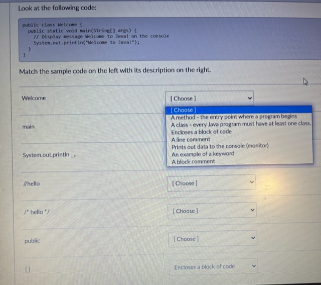 Solved Match the sample code on the left with its | Chegg.com