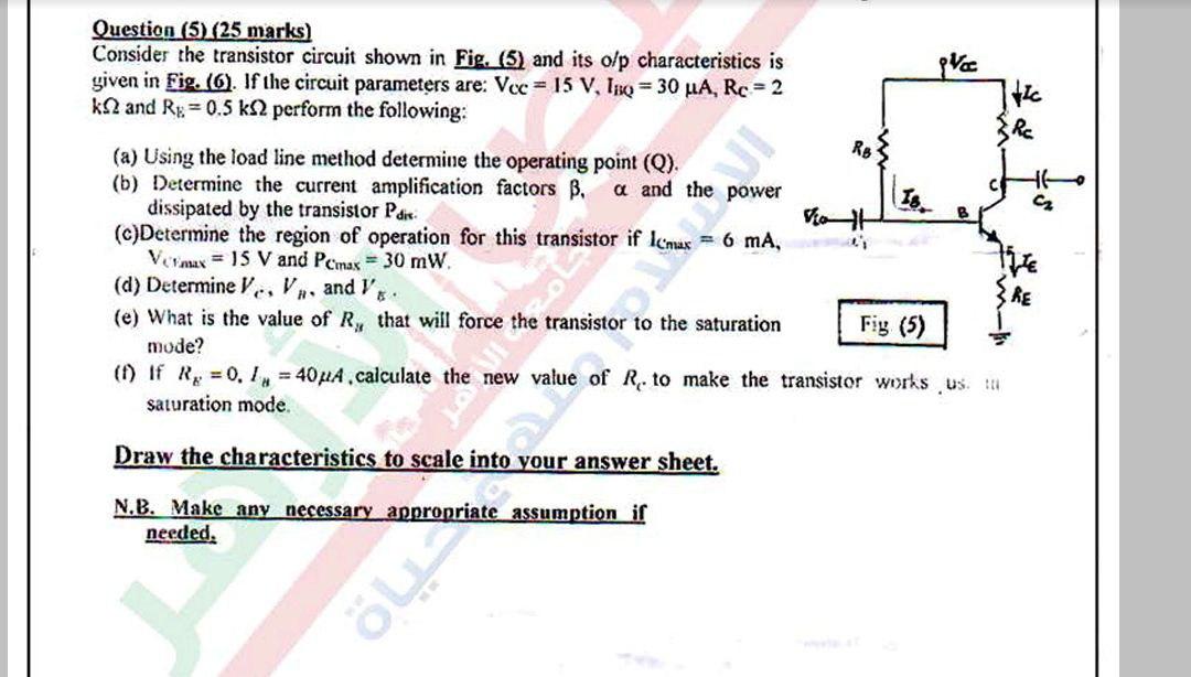 Solved Question (5 (25 marks) Consider the transistor | Chegg.com