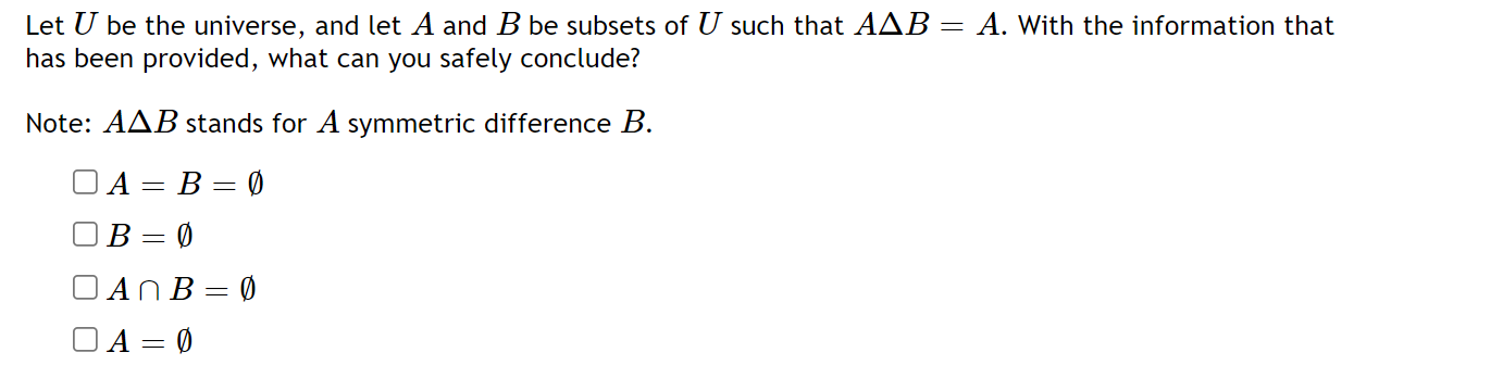 Solved Let U Be The Universe, And Let A And B Be Subsets Of | Chegg.com