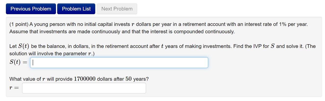Solved (1 point) A young person with no initial capital | Chegg.com
