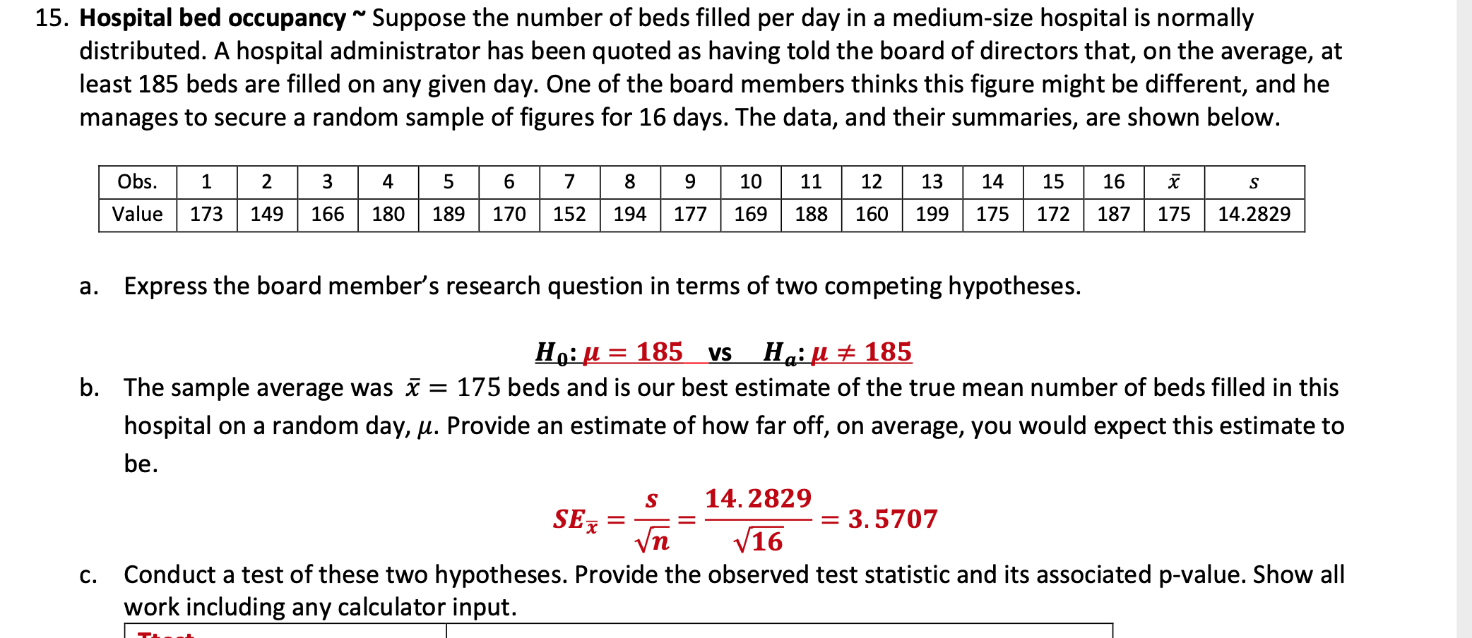 Solved 15. Hospital bed occupancy Suppose the number of