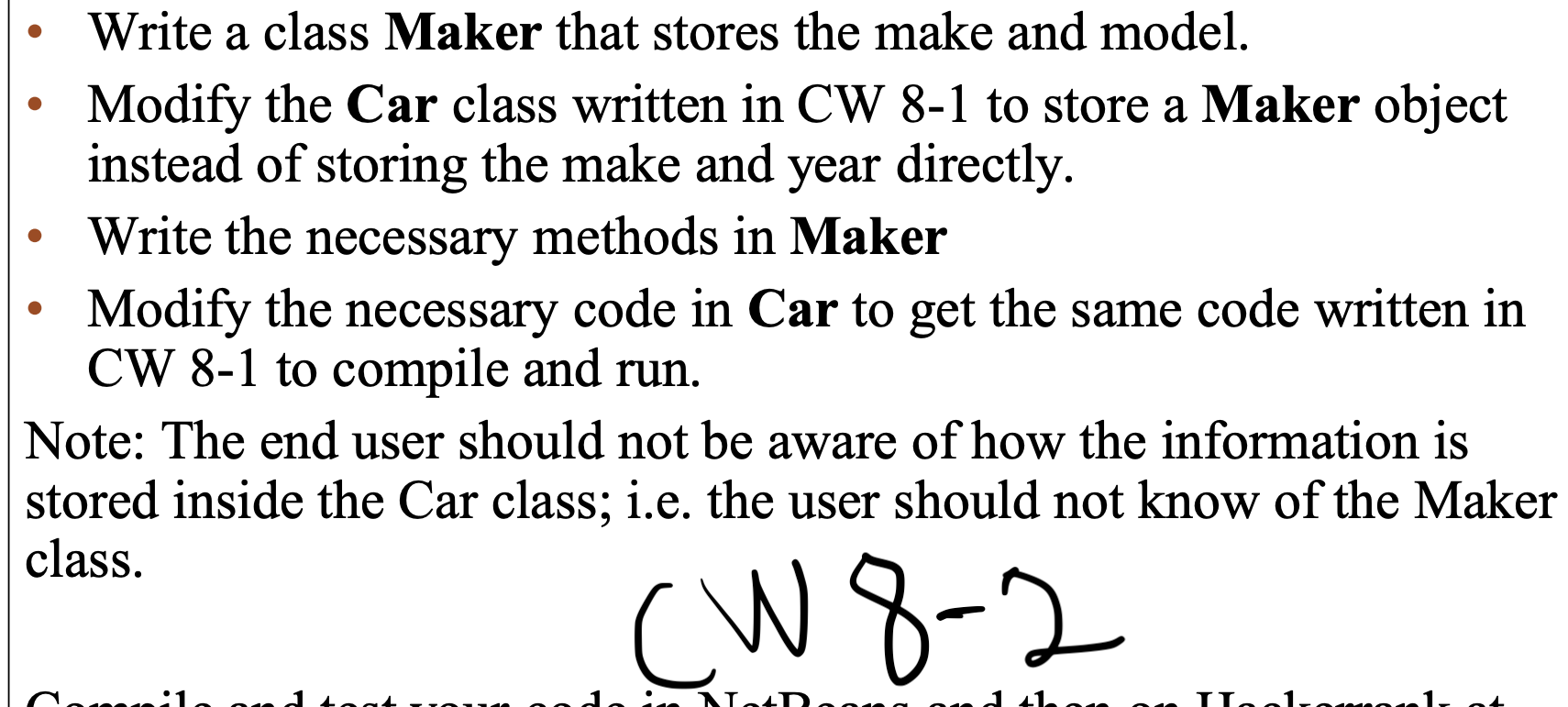 Solved . Create a class Car that stores the make and year | Chegg.com