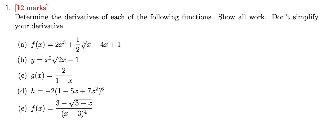 Solved Determine The Derivatives Of Each Of The Following | Chegg.com