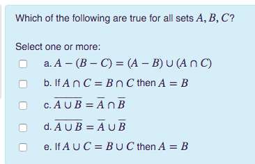 Solved Which Of The Following Are True For All Sets A, B, C? | Chegg.com