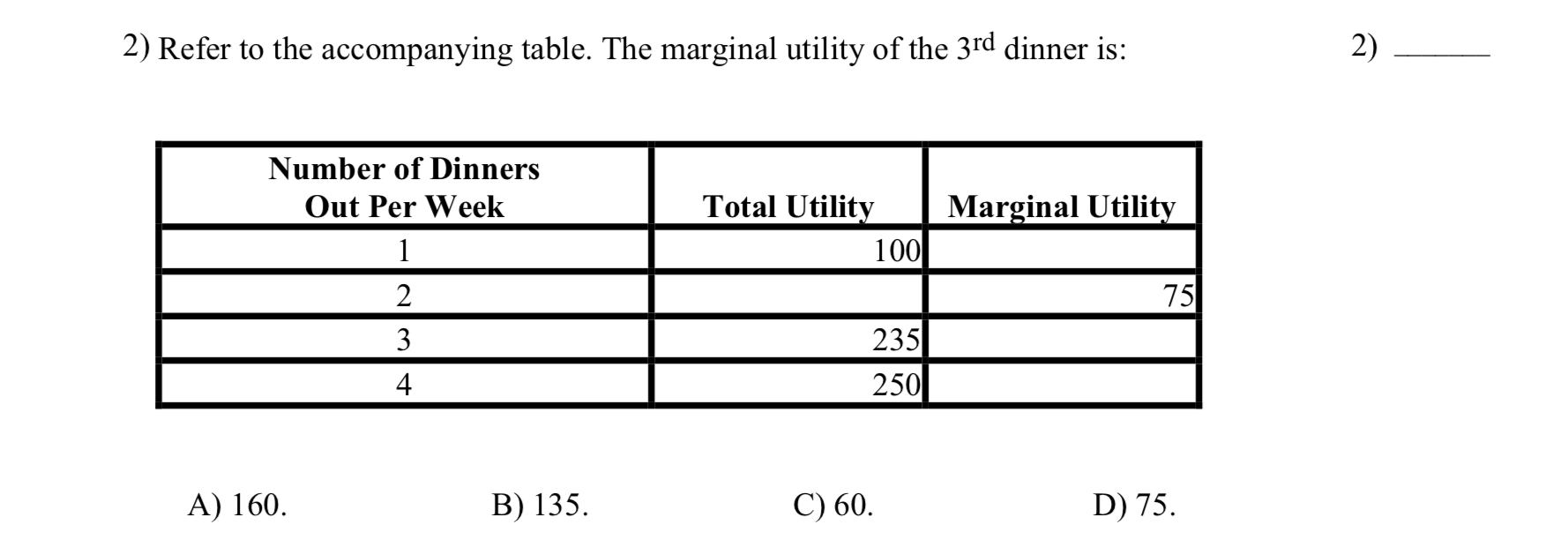 Solved 2) Refer to the table. The marginal