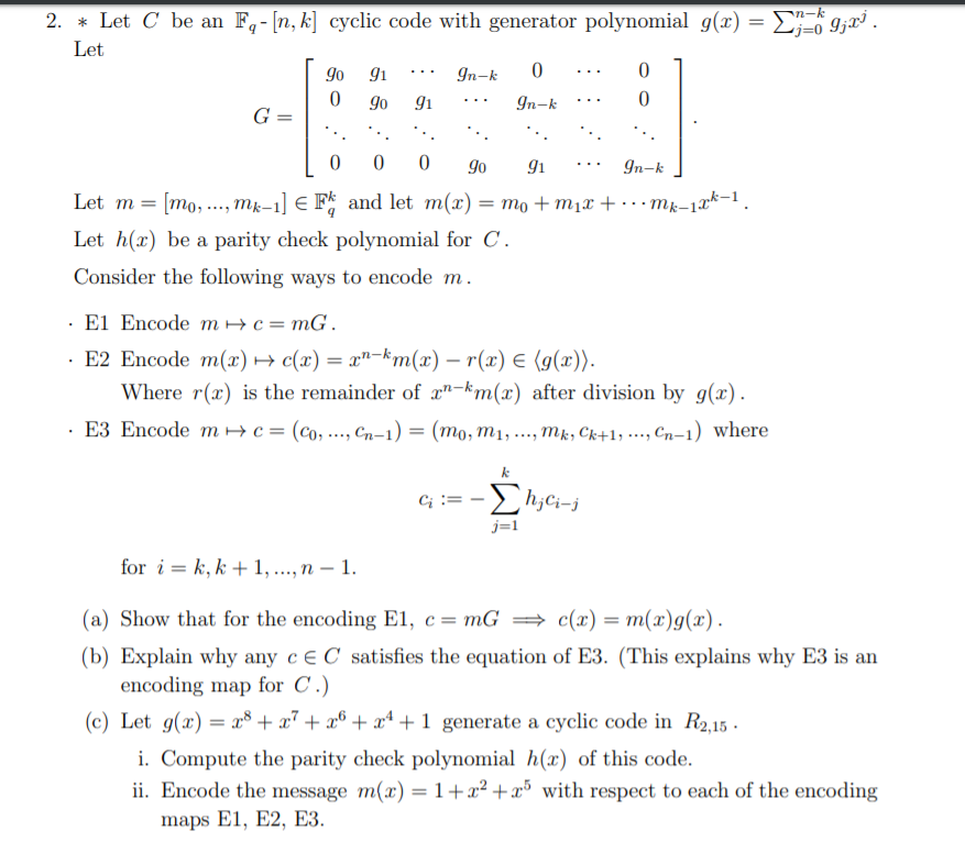 9 X 2 Let C Be An F N K Cyclic Code With G Chegg Com