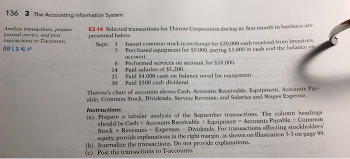 Solved 136 3 The Accounting Information system Analyze E3-14 | Chegg.com
