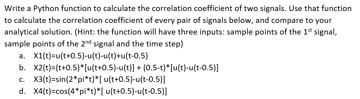Write a Python function to calculate the correlation | Chegg.com