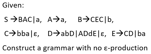 Solved Given: S →BAC]a, Aa, B+CEC]b, C+bba|ɛ, D7abD|ADdE|ɛ, | Chegg.com