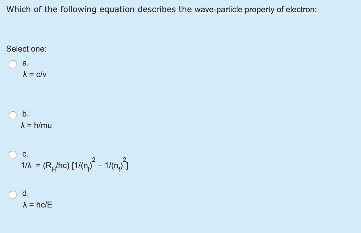 Solved Which Of The Following Equation Describes The Wave Chegg Com