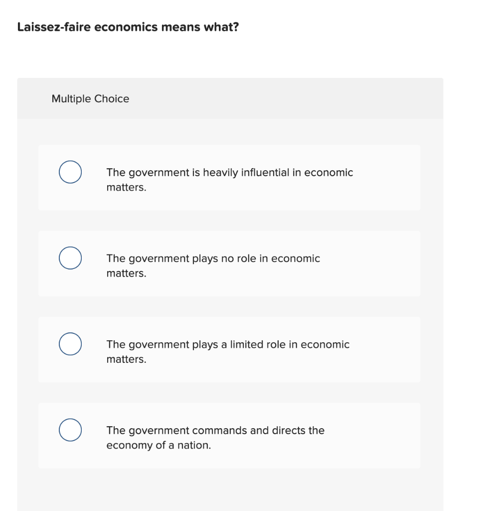 Solved Laissez Faire Economics Means What Multiple Choice 6112