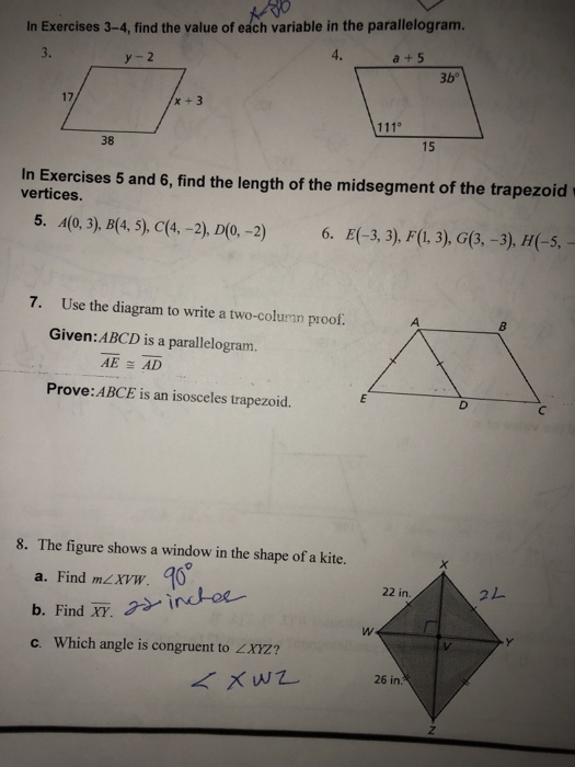 Solved In Exercises 3-4, find the value of each variable in | Chegg.com