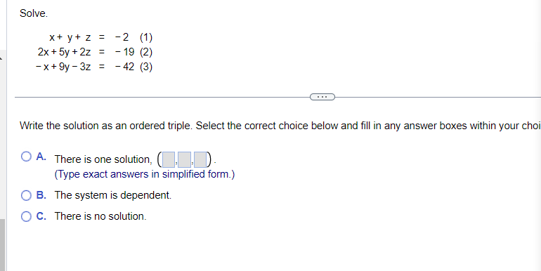 Solved Solve. Write the solution as an ordered triple. | Chegg.com