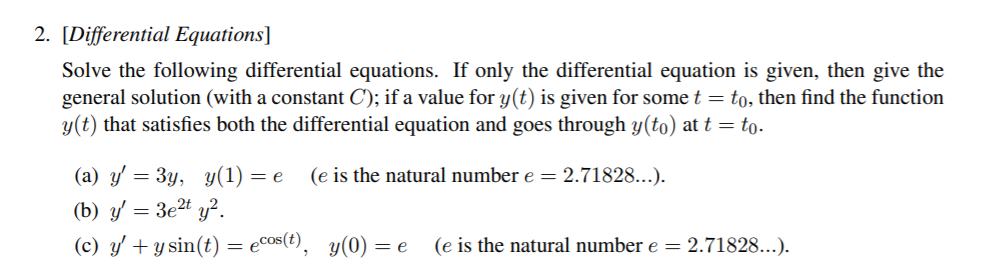 Solved 2. [Differential Equations] Solve the following | Chegg.com