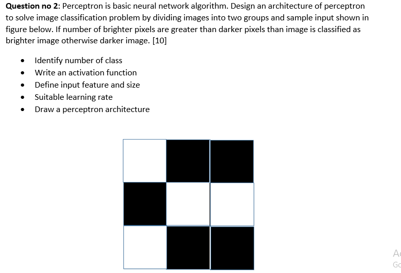 Solved Question no 2: Perceptron is basic neural network | Chegg.com