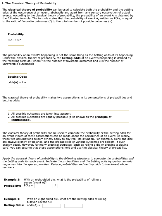 Solved 1. Define Classical Probability, provide a formula