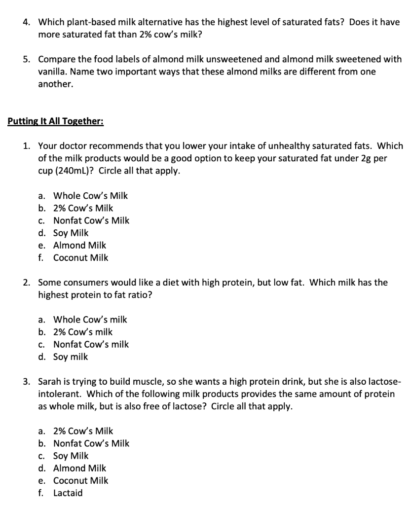 Solved AnimalBased Milk Products Below are the food labels