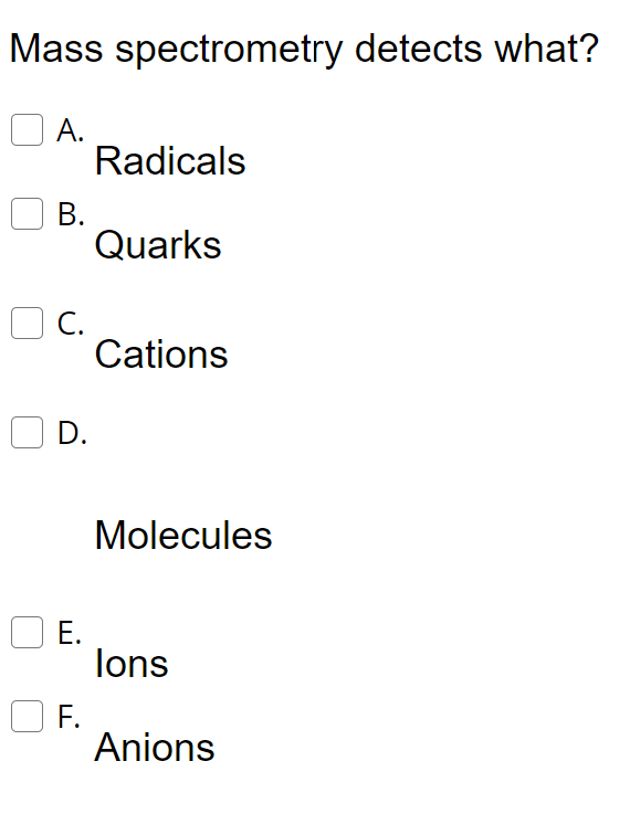 Solved Mass Spectrometry Detects What? A. Radicals B. Quarks | Chegg.com