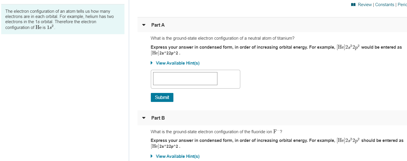 Solved Review Constants Peric The electron configuration of | Chegg.com