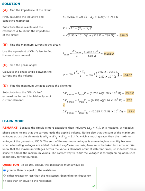 Solved SOLUTION (A) Find the impedance of the circuit. | Chegg.com