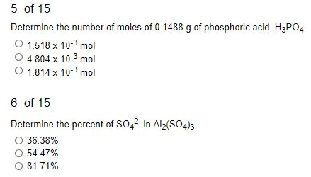 Solved 5 of 15 Determine the number of moles of 0.1488 g of | Chegg.com