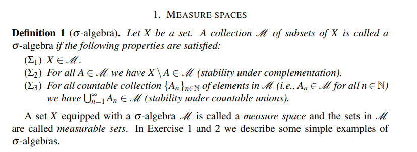 Solved Definition 1 ( σ-algebra). Let X be a set. A | Chegg.com