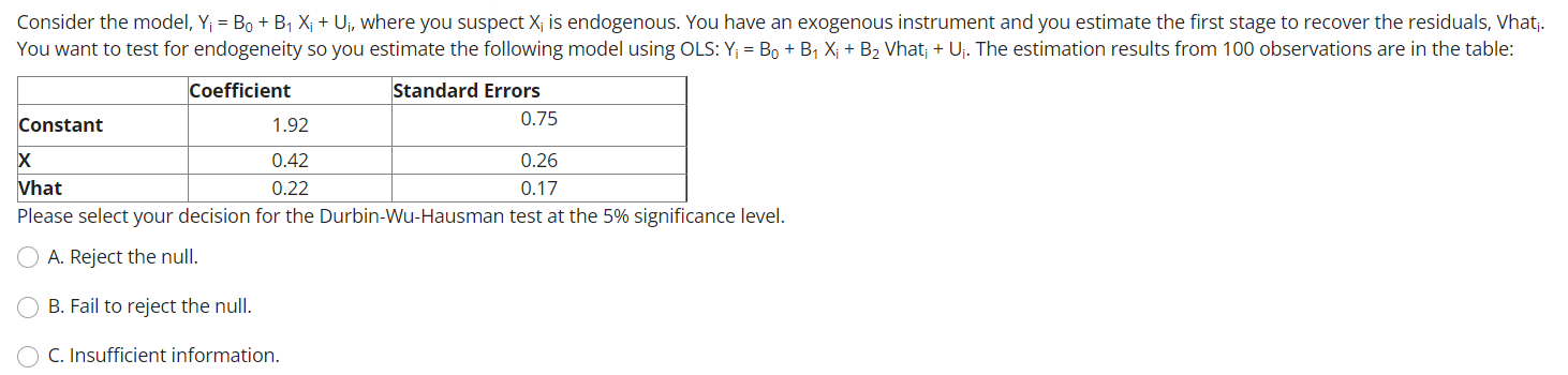 Solved Consider the model, Y; = Bo + By Xi + Ui, where you | Chegg.com