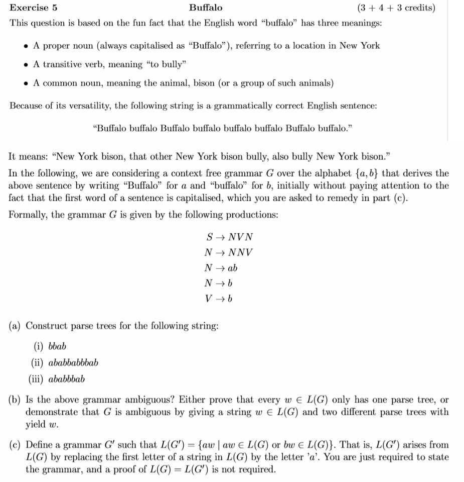 Solved Exercise 5 Buffalo (3 + 4 + 3 credits) This question