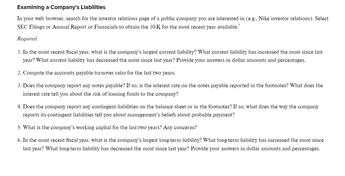 Solved Examining a Company's LiabilitiesIn your web browser, | Chegg.com