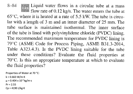 Solved Liquid water flows in a circular tube at a mass flow | Chegg.com
