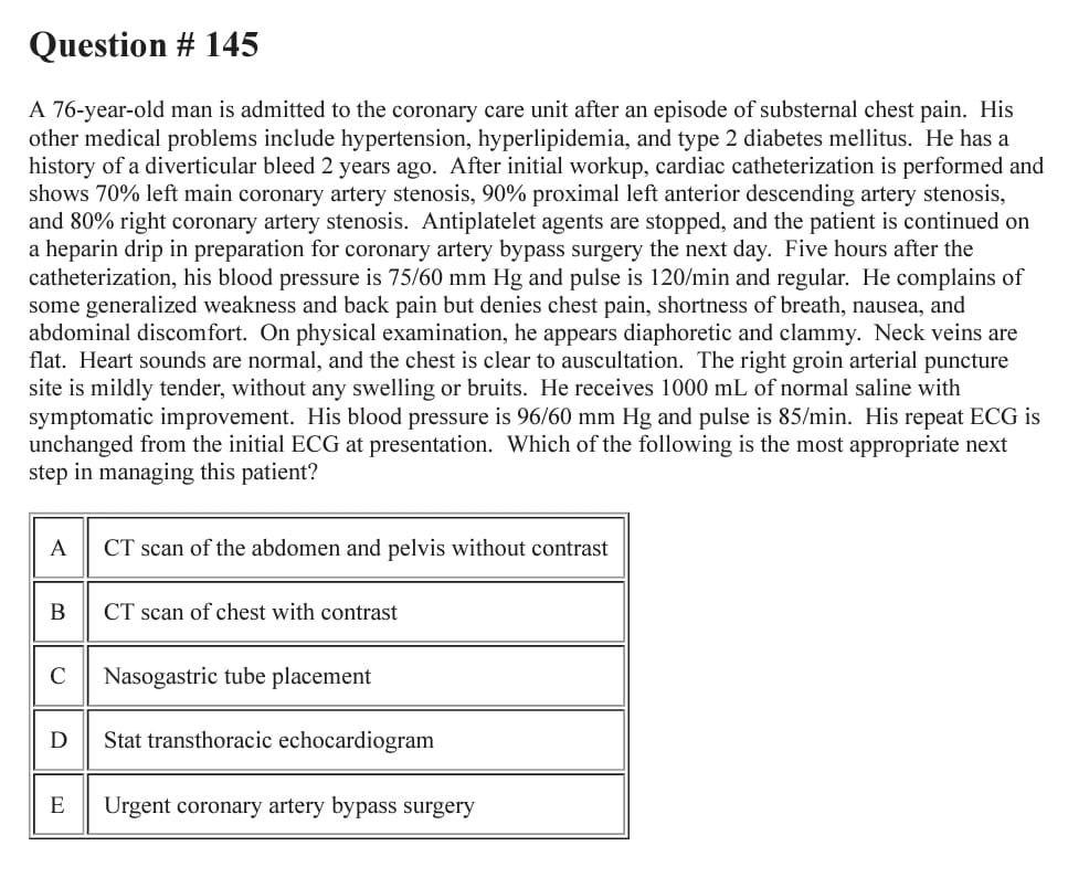 Solved Question # 145 A 76-year-old man is admitted to the | Chegg.com