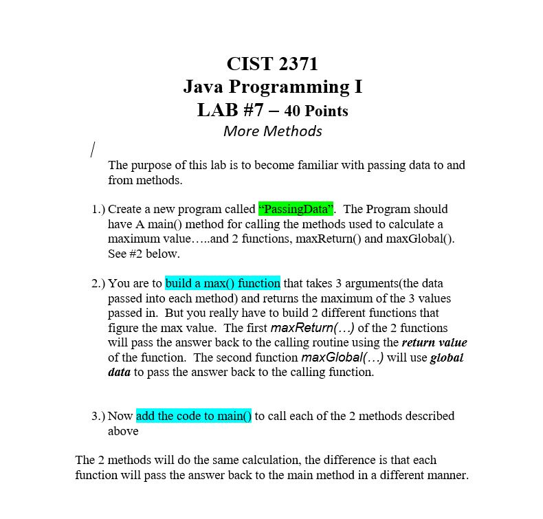 Solved CIST 2371 Java Programming I LAB \# 7 - 40 Points | Chegg.com