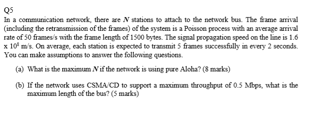 Solved Q5 In a communication network, there are N stations | Chegg.com