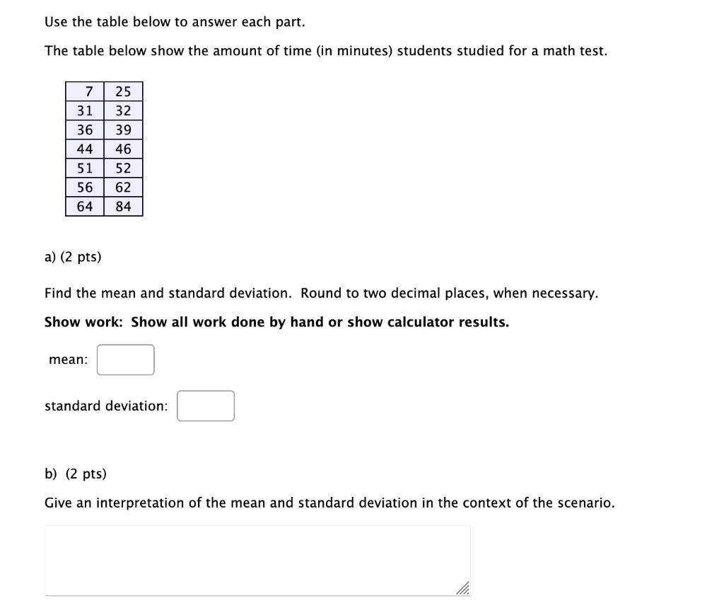 Solved Use the table below to answer each part. The table | Chegg.com