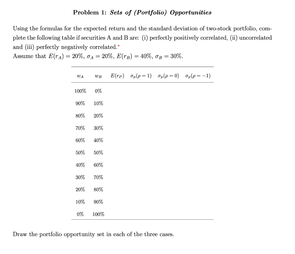 Solved Using the formulas for the expected return and the | Chegg.com
