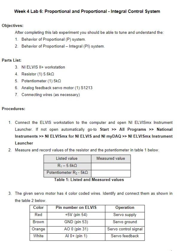 Objectives After completing this lab experiment you