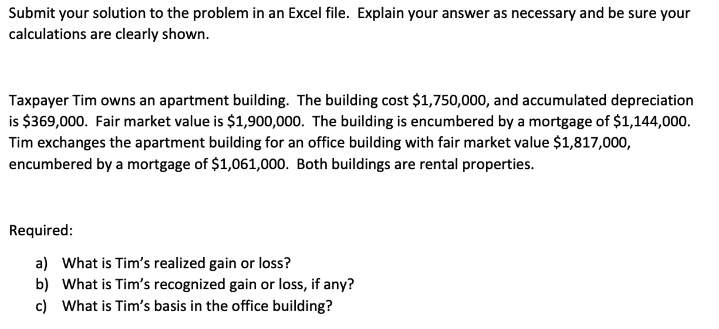 Solved Submit Your Solution To The Problem In An Excel File. | Chegg.com