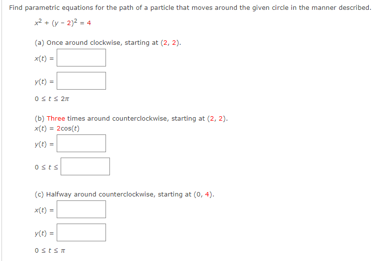 Solved d parametric equations for the path of a particle | Chegg.com