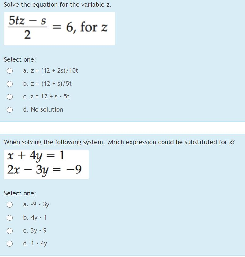 Solved Solve The Equation For The Variable Z 5tz S 2 6 Chegg Com