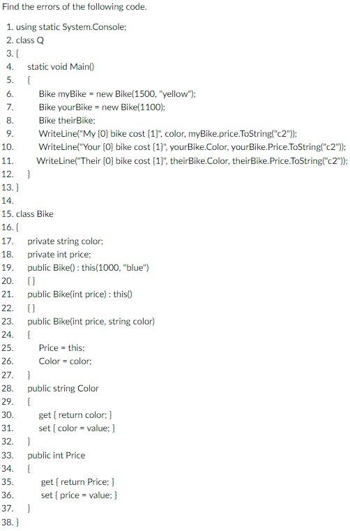 Solved Find the errors of the following code. 1. using | Chegg.com