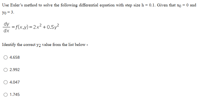 Solved Use Euler's method to solve the following | Chegg.com