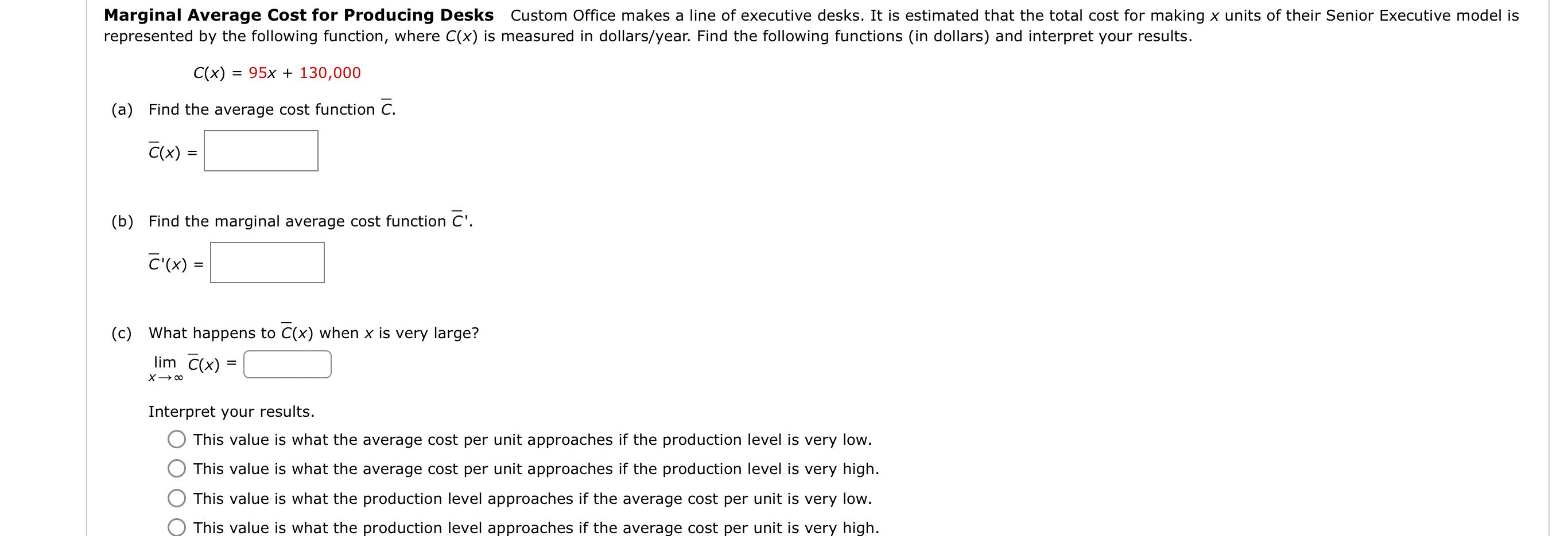 Solved Marginal Average Cost for Producing Desks Custom