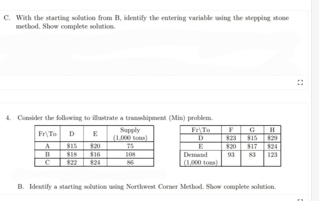 C. With the starting solution from B, identify the | Chegg.com
