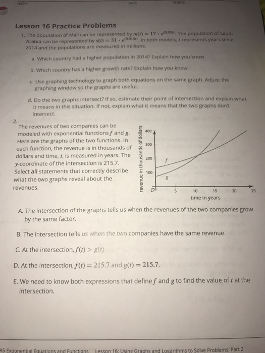 Solved Lesson 16 Practice Problems 1. The population of Mali | Chegg.com