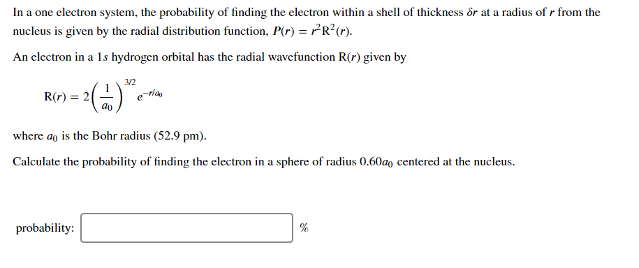 Solved In a one electron system, the probability of finding | Chegg.com