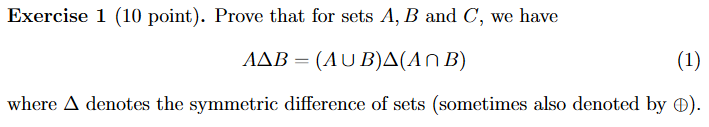 Solved Exercise 1 (10 Point). Prove That For Sets A, B And | Chegg.com