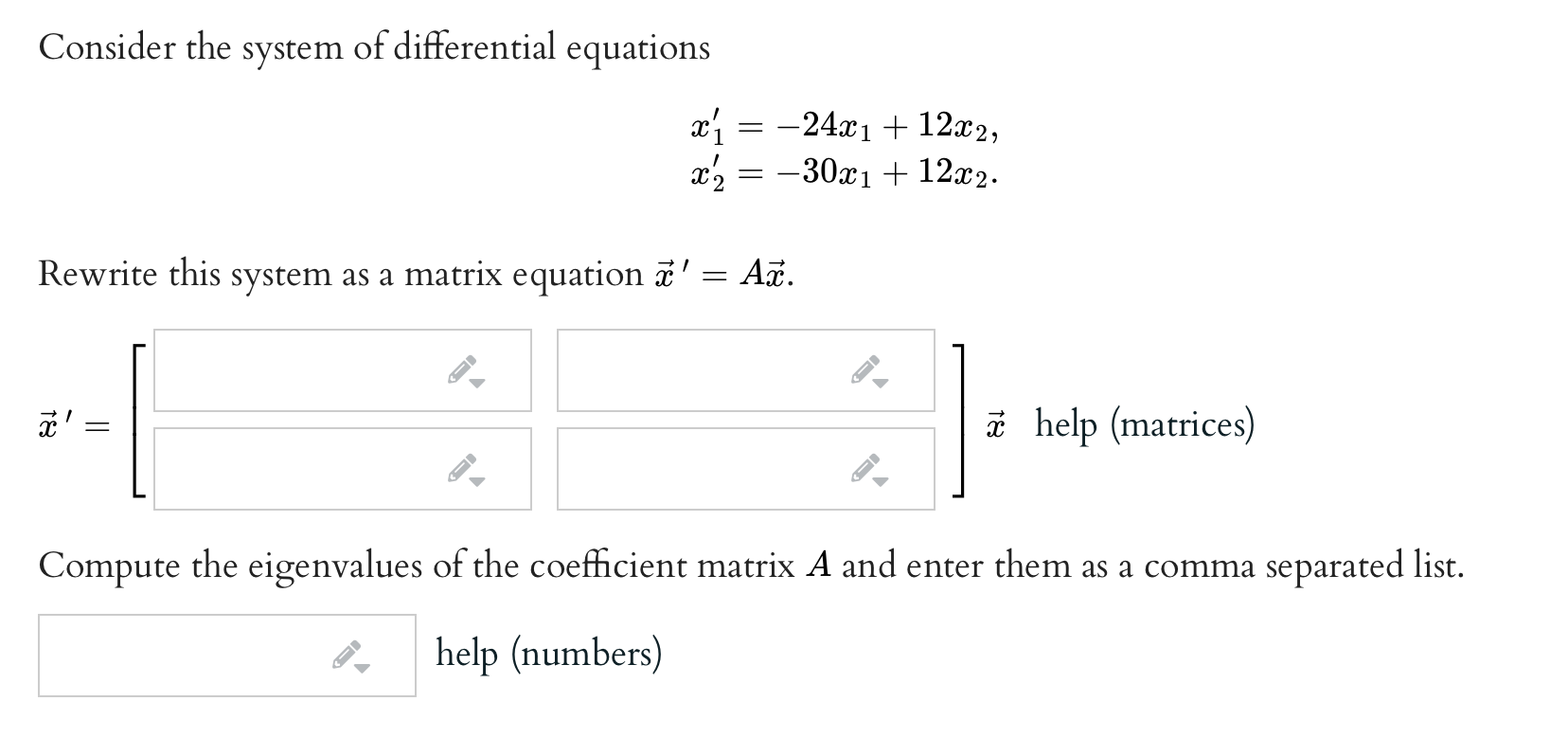 Consider The System Of Differential Equations X I Chegg Com