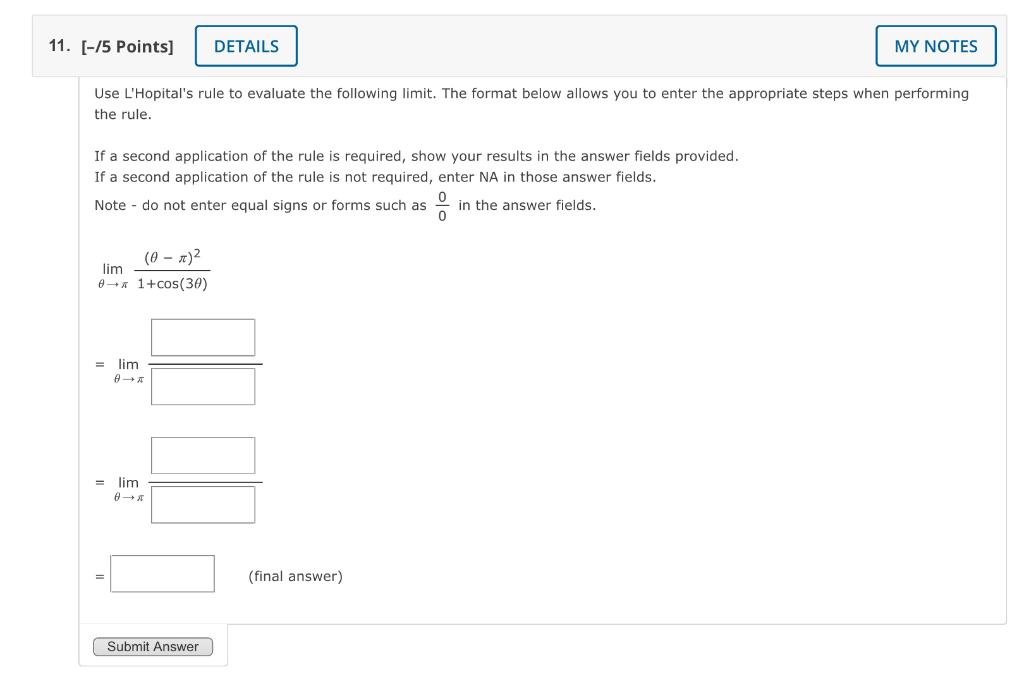 Solved Use L'Hopital's rule to evaluate the following limit.